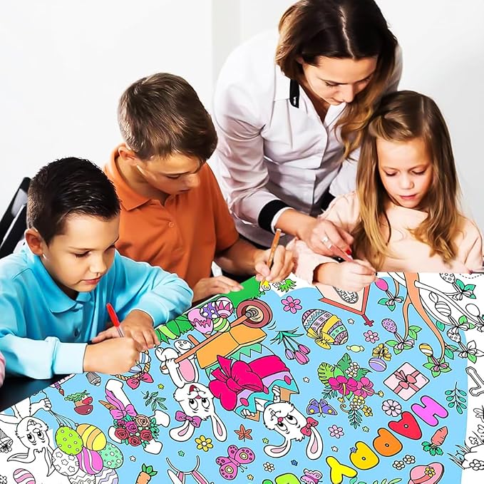 JUNQIU Easter Coloring Tablecloth for Kids, 72 * 31Inch Giant Color Poster - Easter Games, Activity, Party, Painting Crafts for Kids