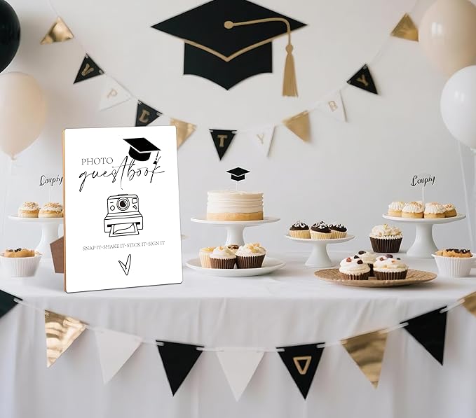 Graduation Photo Guestbook Bar Sign - Congrats Grad Party Decorations Favors Supplies, Graduation Centerpieces for Tables 2026, 8×11 Wooden Sign with Stand