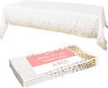 Prestee White and Gold Tablecloths, 4pk, 54x108 Inches - Party Table Cloths Disposable - Gold Dot Disposable Tablecloths - Plastic Table Cloth - Engagement Party Decorations, Baptism Decorations