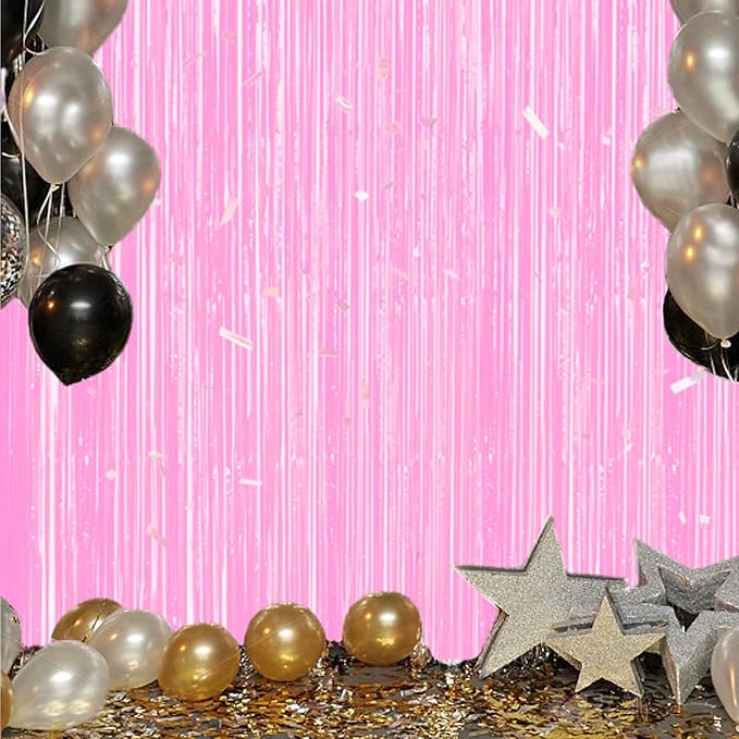 2 Pack Foil Fringe Backdrop - Pastel Pink Shiny Tinsel Curtains for Party Decoration/Photo Booth Props - 3.3x6.6 FT Metallic Foil Backdrop for Birthday, Wedding, Graduation, Christmas.