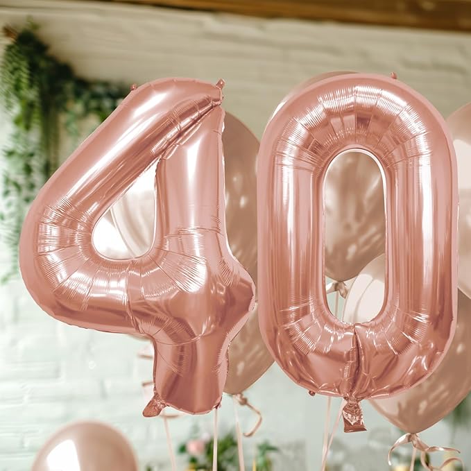 40 Inch Number Celebration and Decoration Balloon for Birthday Parties, Graduations, Anniversaries, Weddings, Photo Shoots, Special Events - Helium Foil Mylar (Rose Gold Number 40)