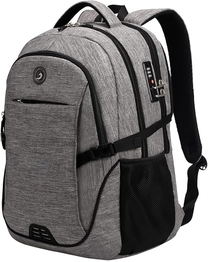 SHRRADOO Anti Theft Laptop Backpack Travel Backpacks with Combination Lock for Women Men (Grey, Large)