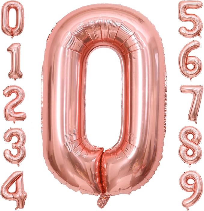 40 Inch Rose Gold Number Balloon 0, Large Number Foil Mylar Balloons for Birthday Party Celebration Decorations Supplies, Digital Balloons for Wedding Anniversary Events Decorations