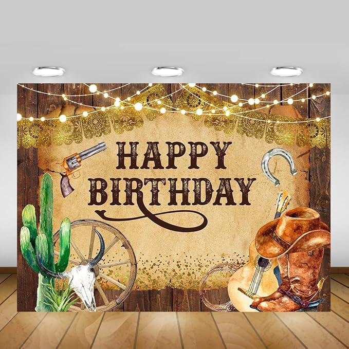 Mocsicka Western Backdrop Western Party Decorations Wild West Rodeo Cowboy Background Brown for Boys Birthday Party Supplies Banner for Photography (8x6ft(96x72 inch))