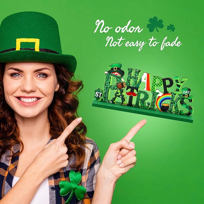 Hommtina 3 Pcs St. Patrick's Day Table Decoration Shamrock Sign Table Centerpiece