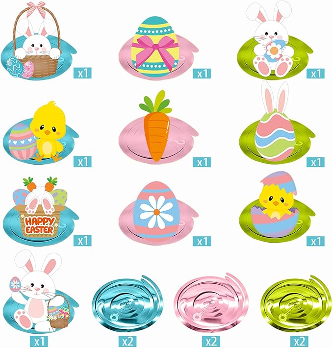 Easter Party Decorations Egg-Bunny Swirl Banner - 16pcs Easter Birthday Party Favors Supplies Gifts Hanging Decoration Streamers School Office Indoor Decor Panduola