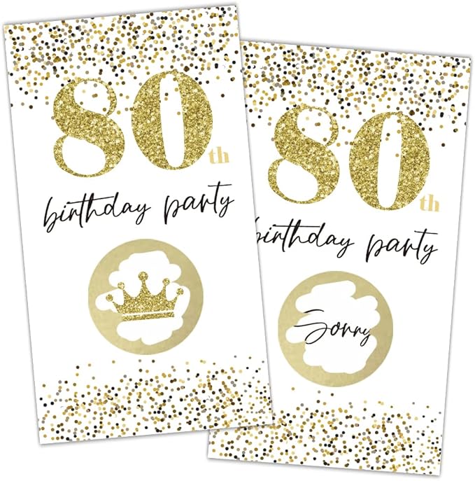 REWIDPARTY White Gold 80th Birthday Party Scratch Off Game Cards（32 PCS）Happy 80th Birthday Party Scratch Cards Cheers to 80 Years Party Supplies Activity for Birthday Raffle Tickets Kids Adults