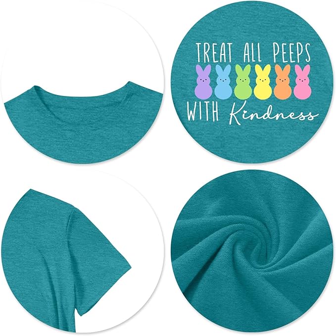 LAZYCHILD Women Easter Teacher Shirts: Funny Treat All with Kindness T-Shirt Bunny Rabbit Tee Tops