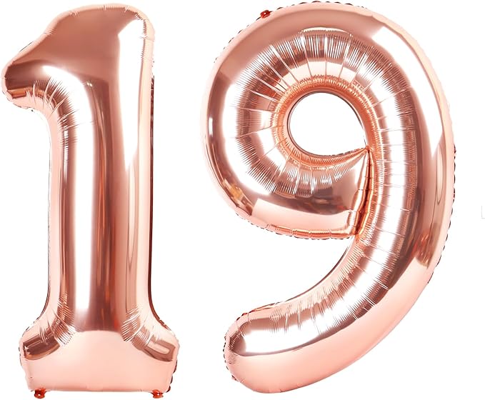Balloons Number 40Inch, Rose Gold Number 19 Balloons Birthday Decoration for Men & Women, Foil Rose Gold Party Decorations for Birthday Wedding Engagement Memroial Day's
