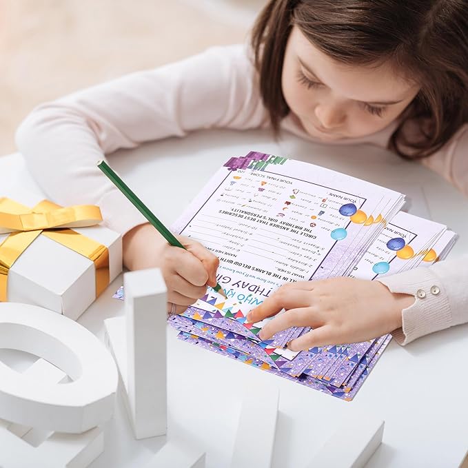 Skylety The Birthday Girl Best, 50 Pieces Birthday Party Activity Game Card Set Who Knows Her Best Girl Birthday Party Activity Themed Party Decorations(Purple)