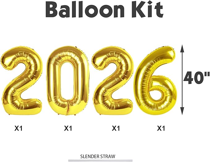 Gold 2026 Balloons, Foil 40 Inch 22 Number Balloons, 60 Balloon Number for 2 20 22 26 2026 Graduation Decorations, New Years Eve Party Supplies, Birthday, Wedding, Anniversary