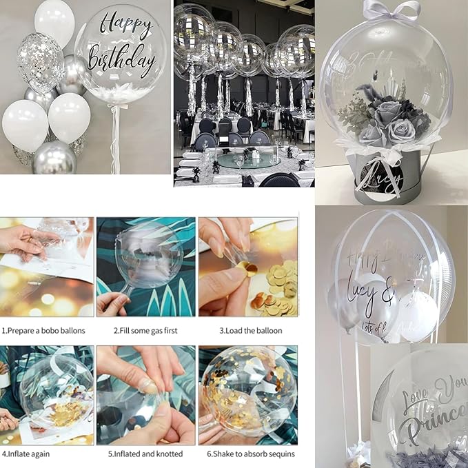 White Silver Balloon Arch Kit Garland with Grey Clear Balloons for Birthday Engagement Wedding Baby Shower Confirmation Prom 25th Anniversary Decorations