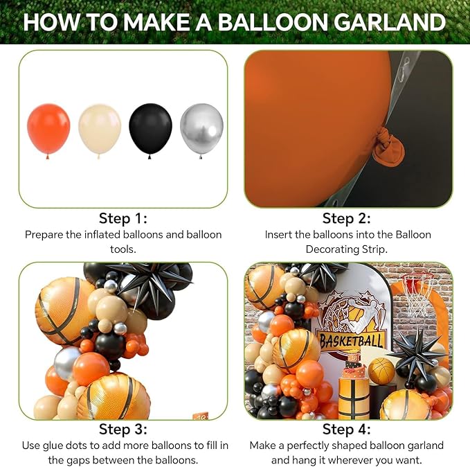Basketball Balloon Arch Kit, 103 PCS Basketball Party Decorative Balloons, Orange Black Metal Silver Balloons, Suitable for Boys' Birthday, Baby Shower Party, Sports Theme Decor