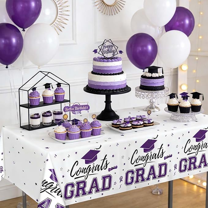 Oigco 2026 Graduation Decorations, 2 Pack Purple Graduation Tablecloths Class of 2026, Congrats Grad Plastic Table Cloths for Graduation Party Decorations, 54 x 108 Inch