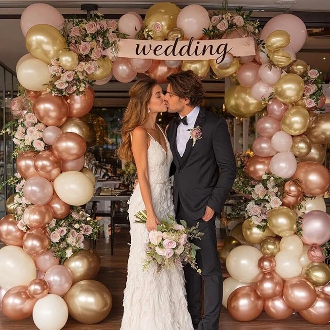 Rose Gold Balloon Garland 112pcs Double Stuffed Pearl Pink Balloons Different Sizes of 18 12 5 Inch Metallic Gold Champagne Balloon Arch Kit for Birthday Baby Shower Bridal Wedding Party Decor