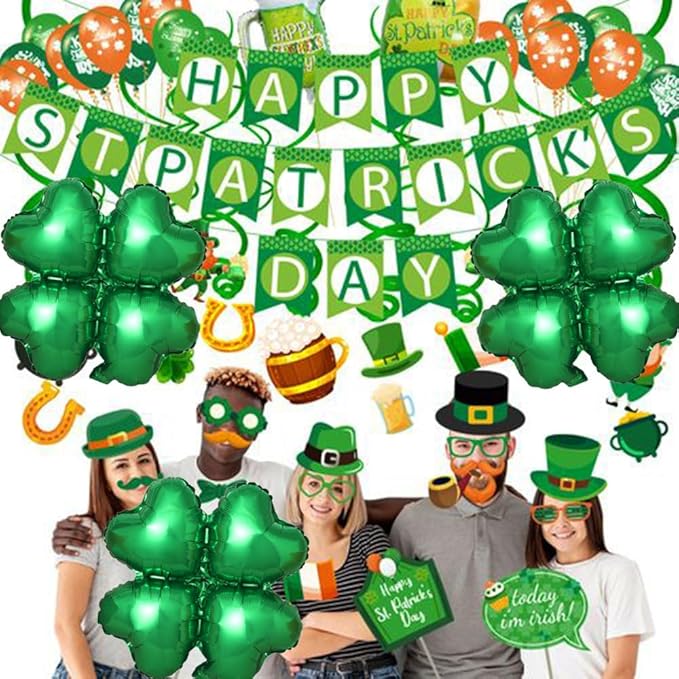 St. Patrick's Day Balloons Four-leaf Clover Balloons Four Leaf Balloon for St. Patrick's Day Party Decorations St. Patrick's Day Themed Party St. Patrick's Day Decorations Decor Supplies 3pcs