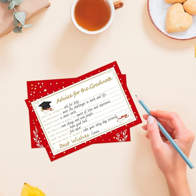 Graduation Wish & Advice Cards - 50PCs Graduation Party Supplies Advice Cards for Class of Graduation Party, Graduation Favors Cards for High School/College/Senior School, 4x6 in, Red