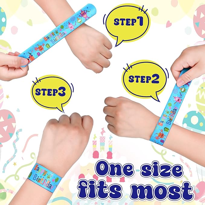 36 Pcs Happy Birthday Slap Bracelets for Kids, 12 Styles Colorful Bulk Slap Wristbands - Birthday Snap Bracelets for Summer Party Favors Gift Exchange