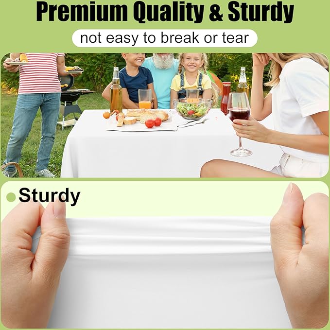 Smiry Disposable Table Cloth - 6 Pack, 54 x 78 Inch Waterproof Rectangle Tablecloths for Parties, Decorative Plastic Table Cover, Leakproof & Sturdy, White
