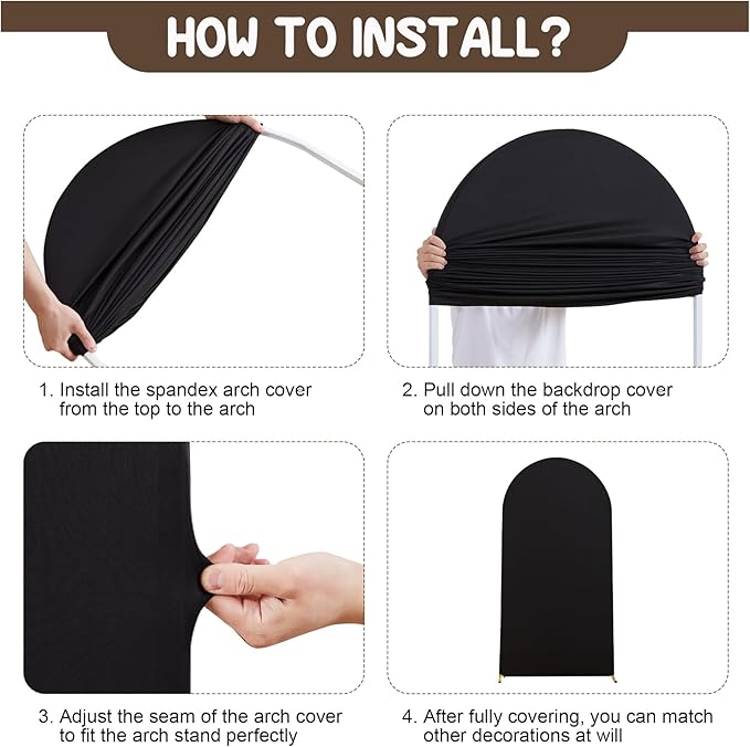 Set of 2 Arch Backdrop Covers - 6.6FT, 5FT Black Spandex Fitted Wedding Arch Stand Covers Round Top Chiara Stretchy Arch Backdrop Cover for Wedding Birthday Party Decoration
