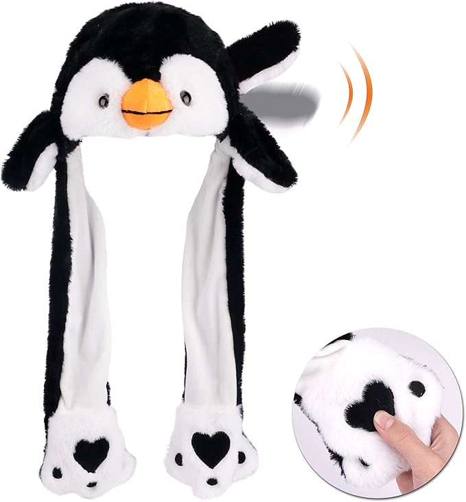 Animal Hat with Ears Moving Jumping Pop Up Beating Hat Plush Holiday Cosplay Dress Up Funny Gift for Kids