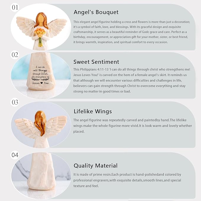 Christian Gifts for Women,Gifts for Catholic Women,5.5'' Handmade Jesus Loves You Angel Figurine Gift for Woman,Inspirational Gifts for Mom Sister Grandma and Best Friend