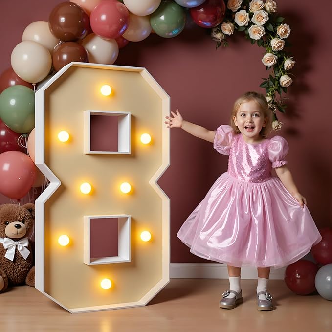 imprsv 3FT Light Up Numbers, Marquee Numbers 8 for Birthday and Anniversary Party Decorations, Large Light Up 8, Pre-Cut Foam Board Kit