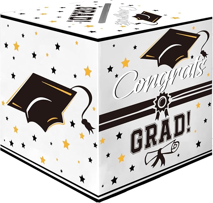 Graduation Card Box, Graduation Party Decorations 2025, White Graduation Box, Graduation Card Holder, Foldable Cardboard Congrats Grad Card Gift Box for Graduation Party Supplies Party Favors
