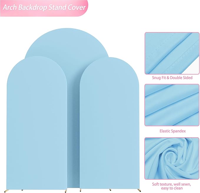 Wokceer Wedding Arch Cover 7.2FT, 6FT, 6FT Spandex Set of 3 Wedding Arch Stand Covers Round Top Chiara Arch Backdrop Stands Cover for Birthday Party Ceremony Banquet Decor Dusty Blue