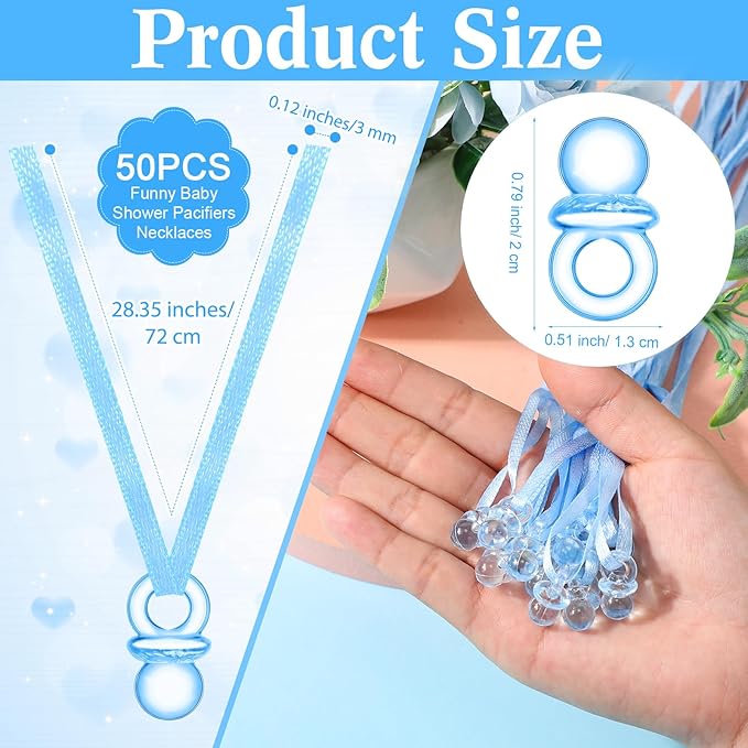 Geetery 51 Pcs Don't Say Baby Game Sign Cool Baby Shower Game 50 Pacifier Necklace Wooden Don't Say Sign Plastic Pacifier Party Favor for Gender Reveal(Cowboy,Blue)