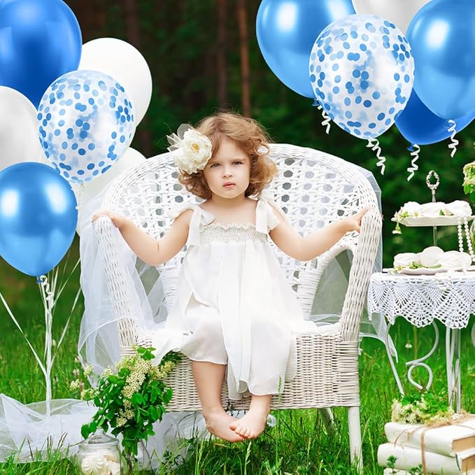 Ainiv 15pcs Blue Thicken Party Balloons with Ribbon & Confetti, Metallic Latex Balloons for Baby Showers, Weddings, Graduations & Birthdays