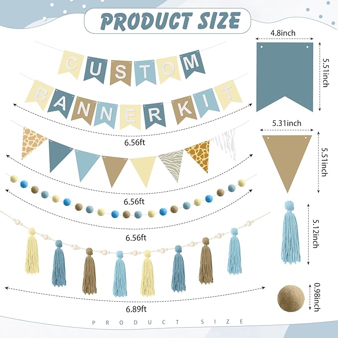 139 Pcs Felt DIY Custom Banner Kit Include 104 Letters 18 Swallowtail Flags 15 Pennants 2 Pcs Pom Pom Garland Tassel Pompom Decoration for Home Baby Shower Birthday(Blue)