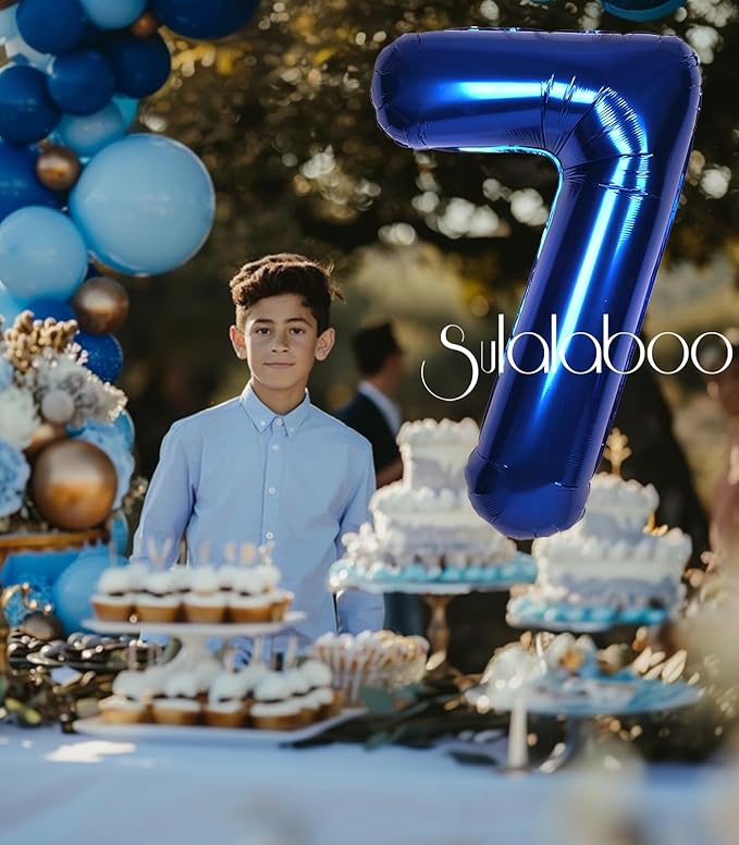 40Inch Navy Blue 7 Balloon Number Large Helium Royal Blue Number Balloons 0-9 Giant Digital 7th Foil Mylar Big Party Balloon for Boy Birthday Party Anniversary Graduation Decorations