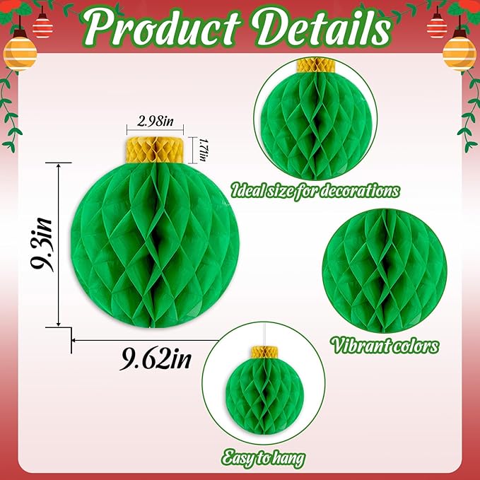 Christmas Party Decorations Honeycomb Balls, 9PCS Large Paper Hanging Ornaments Indoor for Table Centerpieces, Xmas Holiday Classroom Supplies