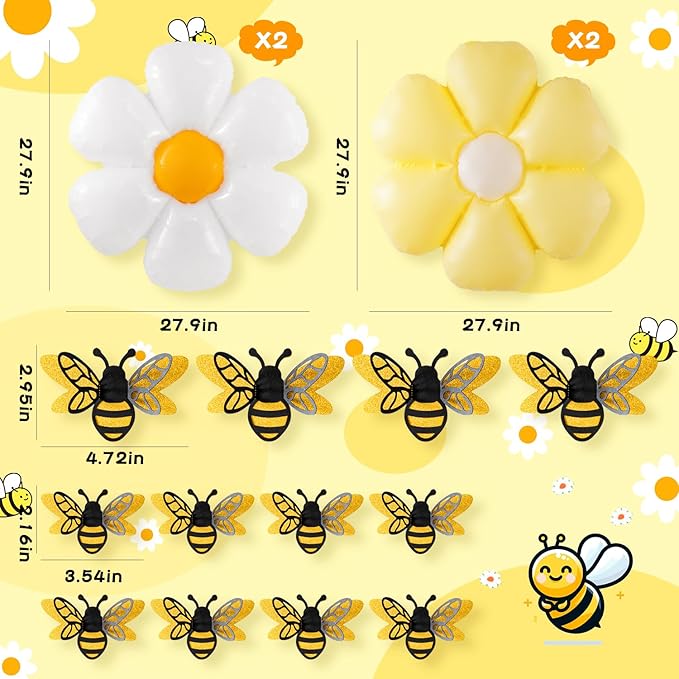 VinTS 140 Pcs Bee Balloons Garland Kit,Yellow Black White Balloons with Bee Stickers Gold Confetti Daisy Foil Balloons for Honey Bee Birthday Baby Shower Spring Theme Party Decoration