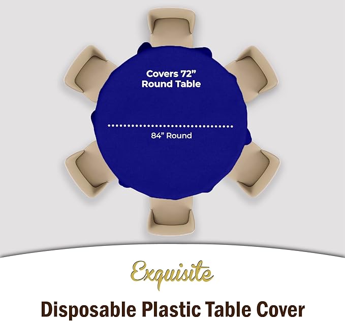 Exquisite 12-Pack Premium Plastic Tablecloth Pack of 12 Premium Plastic Tablecloth 84 Inch Round Table Cover - Navy Blue