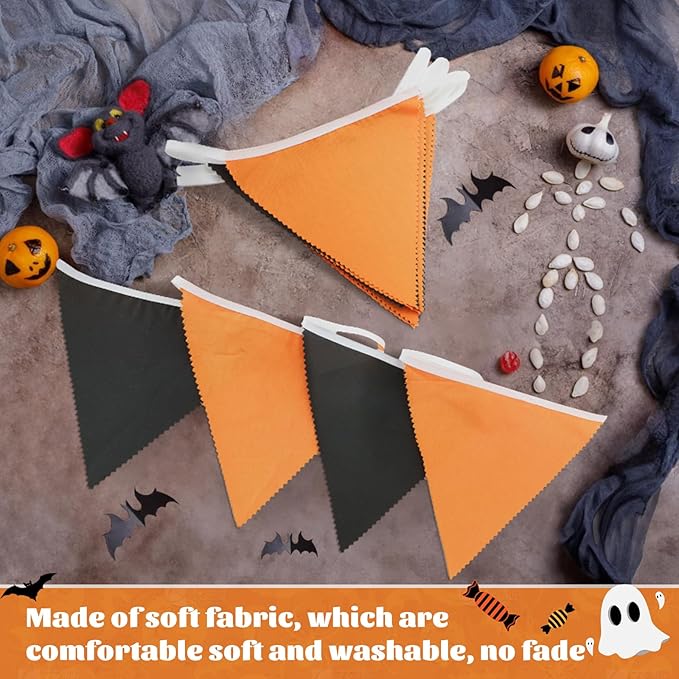 GCQQ Black Orange Banner Decoration 40Ft Halloween Pennant Banner 42Pcs Fabric Cotton Triangle Pennant Flags Banners for Fall Halloween Grad Birthday Bridal Shower Wedding Party Decor