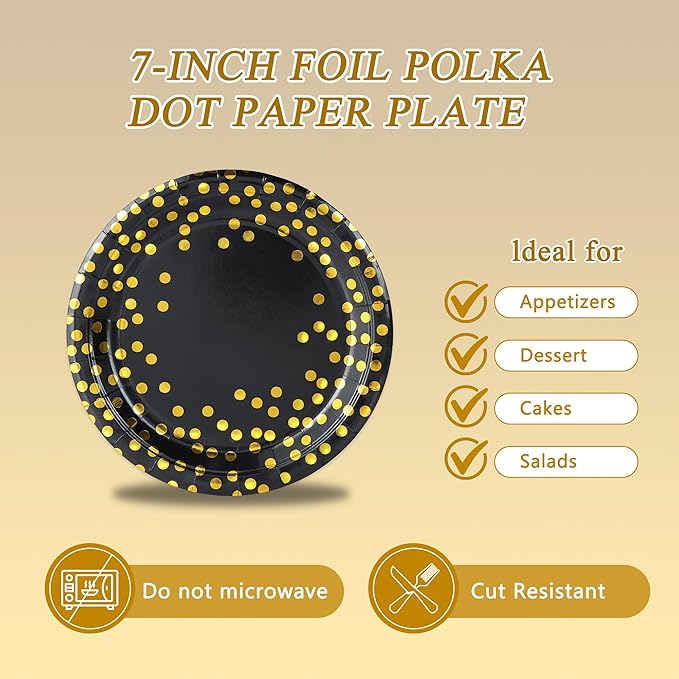 Black and Gold Paper Plates and Napkins Party Supplies,Serves 25 Guests Black Gold Plates and Napkins,Disposable Paper Tableware Set for Birthday Graduation Retirement Decorations