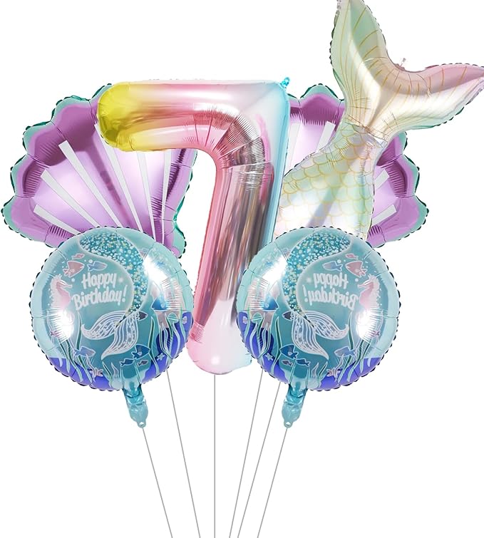 Mermaid Birthday Decorations Mermaid Balloons - Number 7 Balloons for Girls Under The Sea Mermaid Theme Baby Shower Birthday Favors