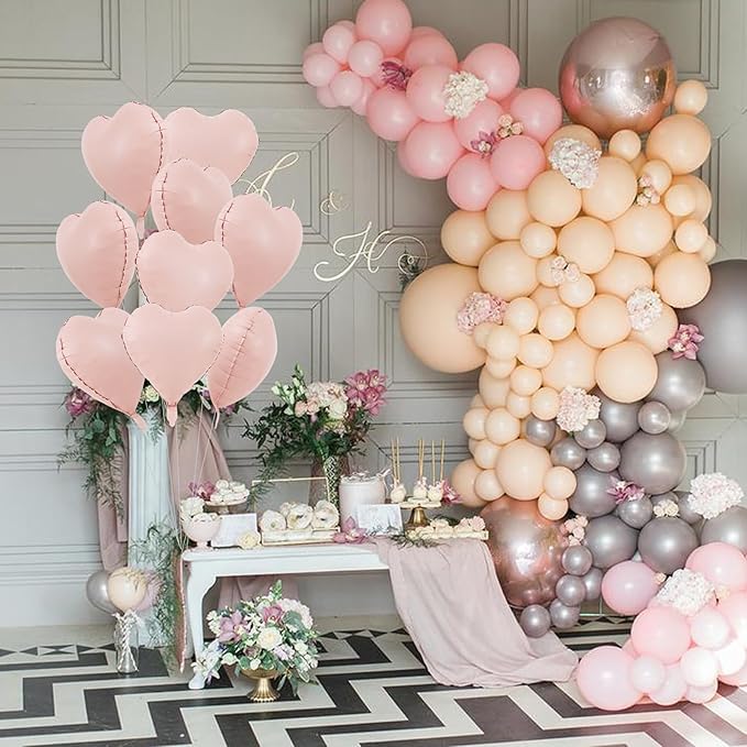 TONIFUL 30Pcs 18 Inch Pastel Pink Balloons Macaron Pink Heart Shape Foil Mylar Banners Decoration for Birthday Valentine's Day Wedding Bridal Shower Anniversary Engagement Party Supplies