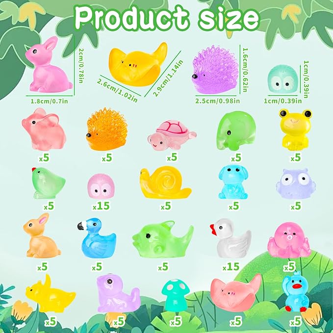 120pcs Luminous Mini Resin Animals 20 Types to Hide Miniature Resin Animals Figures Glow in The Dark Tiny Ducks Owls Frogs Bulk for Micro Landscape Dollhouse Aquarium Potted Fairy Garden DIY Decor