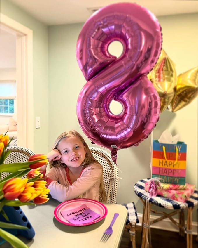 Pink 8 Balloon, Number Balloons 40 Inch, 8th Birthday Decorations for Girls, Birthday Balloons, Pink Party Supplies, Number 8 Balloon