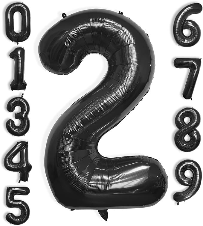40 Inch Large Black Number Celebration and Decoration Balloon for Birthday Parties, Graduations, Anniversaries, Weddings, Photo Shoots, Special Events - Helium Foil Mylar (Black Number 2)