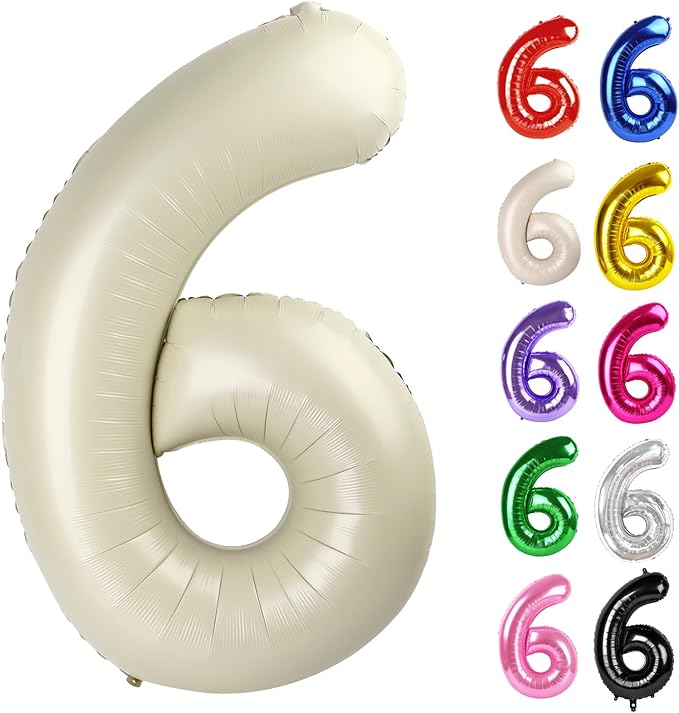 Cream Number 6 Balloon 40 Inch, 6 Balloon Number, 6th Birthday Decorations, Cream Party Supplies for Boys Girls