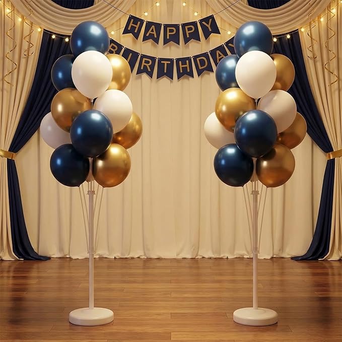 Balloon Column Kit for Floor- Set of 2,Balloon Columns with Stand, Base and Pole,Balloon Tower Backdrop Decoration for Wedding, Baby Shower, Birthday Party, or Bachelorette Parties (BLUE GOLD)