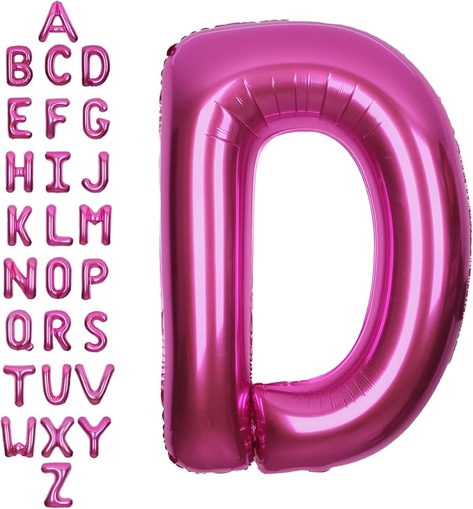 SUWEN 40 Inch Hot Pink Large D Letter Balloons Big Foil Helium Letter Balloons A-Z Jumbo Mylar Happy Birthday Party Decorations for Woman Anniversary Party Supplies
