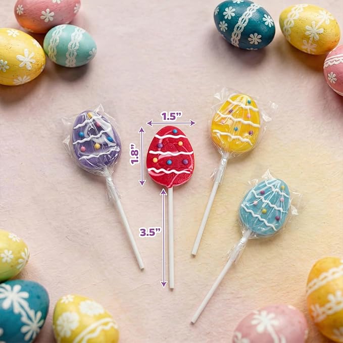 Easter Eggs Lollipops with Natural Colors – 24 Count, Individually Wrapped Candy Pops, Egg Shaped Lollipops For Baskets, Egg Hunt Party Favors, Easter Classroom Treats, And Spring Candy For Kids.