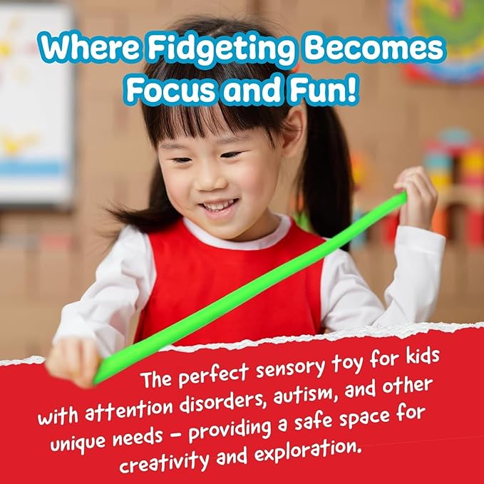 IMPRESA Monkey Noodles Fidget Toys for Focus & Calm - Multicolor, 12 x 3 x 0.75 in - 5 Pack Sensory Stretchy String Fidgets for Kids & Toddlers 3+