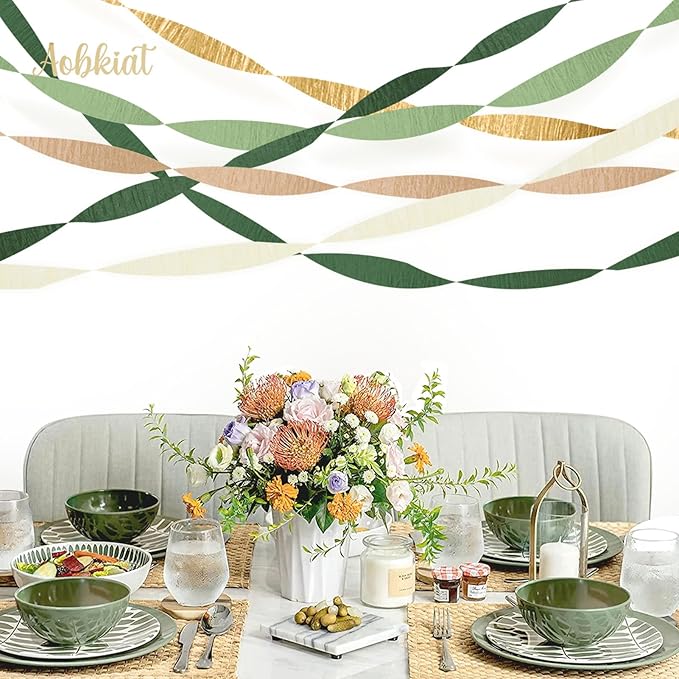 AOBKIAT Wedding Party Decorations, 5 Rolls Olive Green Khaki Crepe Paper Streamers for Green Boho Wedding, Birthday, Bridal/Baby Shower
