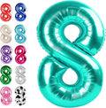 Helium Foil Teal Blue Number 8 Balloon 40 Inch, Mylar Eight Numbers 8 18 28 38 48 58 80 88 Birthday Balloons, Teal Blue Women Men Anniversary Graduations Party Supplies